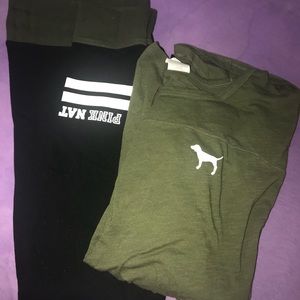 PINK matching yoga pants and crop sleeved shirt